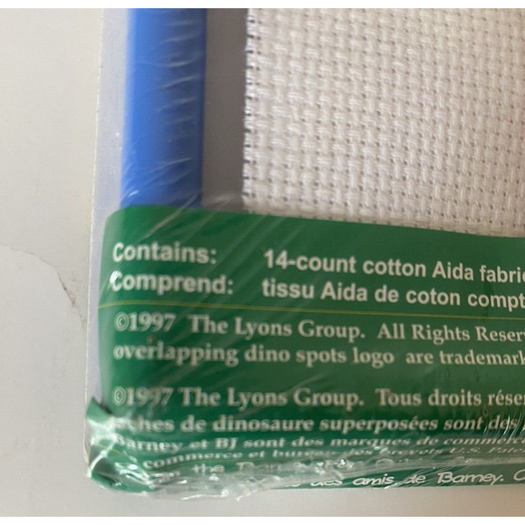 Vintage Barney Framed Counted Cross Stitch Kit All Dressed Up 1997 Dinosaur NOS - Picture 5 of 5